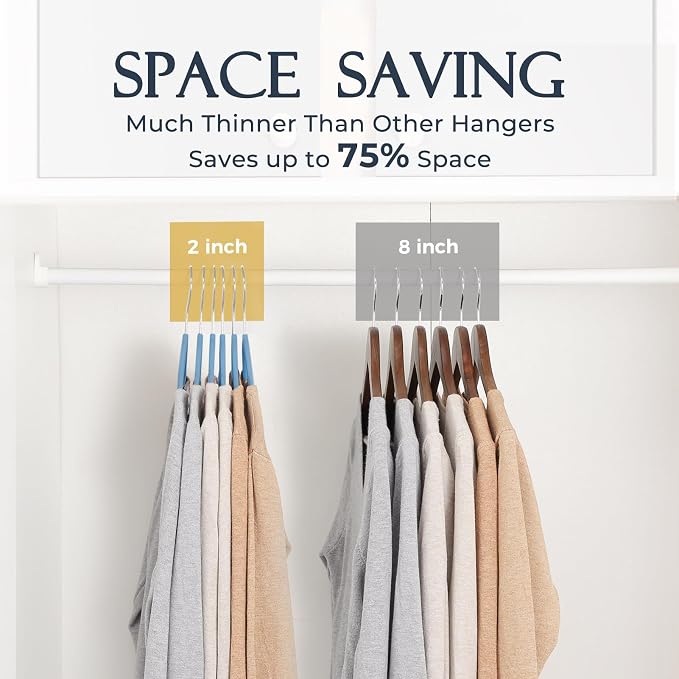 HOUSE DAY Tranquil Blue Velvet Hangers 60 Pack, Non Slip Clothes Felt Hanger Heavy Duty for Coat, Premium Slim Space Saving Suit Hangers for Closet Organizer, 360° Rotating Silver Hook - Image 4