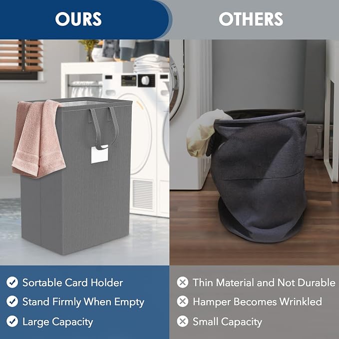75L Large Laundry Hamper with Handles, Dirty Clothes Hamper for Bedroom Waterproof, Freestanding Tall Laundry Basket Waterproof, Hamper for Bedroom, Bathroom, Dorm, Toys Storage(Grey） - Image 5
