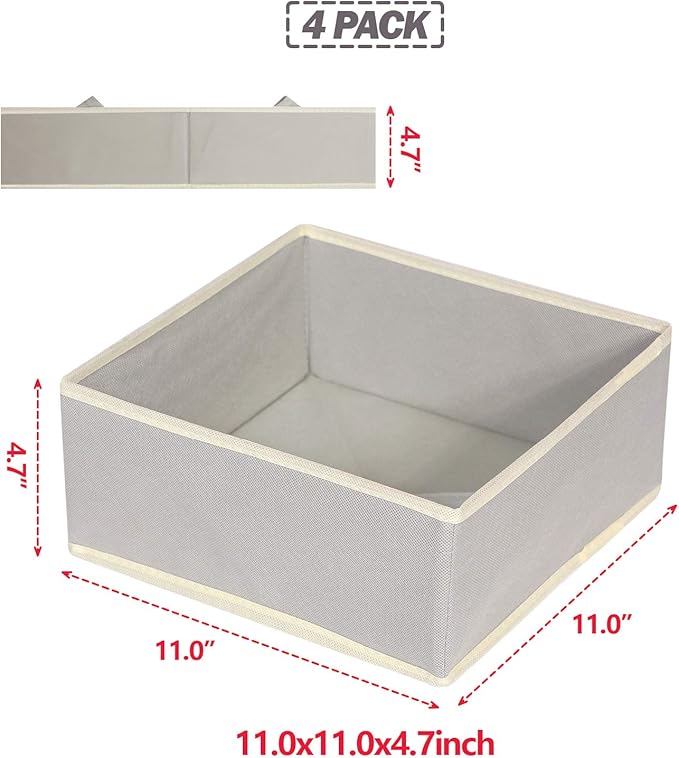 DIOMMELL Foldable Cloth Storage Box Closet Dresser Drawer Organizer Fabric Baskets Bins Containers Divider for Clothes Underwear Bras Socks Clothing,Set of 4 Grey 400 - Image 2