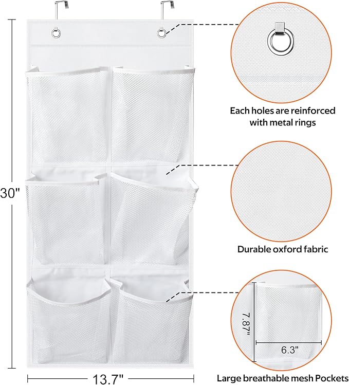 KIMBORA 2 Packs Narrow Over the Door/Wall Shoe Organizer Cruise, Small Hanging Shoe Rack for Closet with Clear Mesh Pocket for Bathroom, RV, Pantry, Camping (White) - Image 4