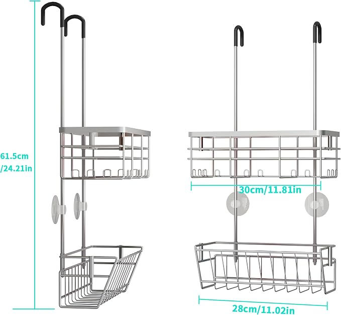 HapiRm Hanging Shower Caddy Organizer - No Drilling Shower Organizer with Inclined Shelf, Rustproof & Waterproof 304 Stainless Steel Bathroom Caddy - Silver - Image 6
