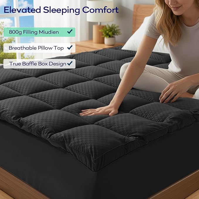 OLANLY Dual-Layer 4 Inch Queen Size Memory Foam Mattress Topper for Back Pain, 2 Inch Cooling Pillow Top Mattress Pad Cover and 2 Inch Gel Memory Foam Topper, Deep Elastic Pocket, Black