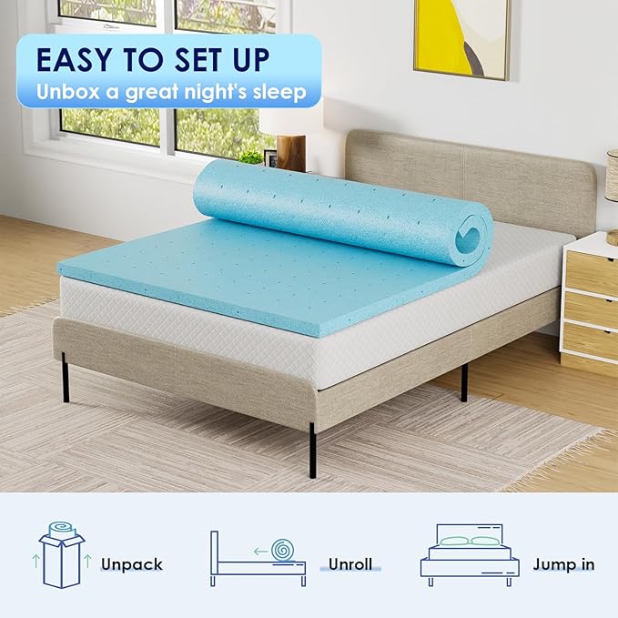 PayLessHere 2 Inch Gel Memory Foam Mattress Topper/Gel Infused Mattress Topper/CertiPUR-US Certified/Easy to Clean, (Full)