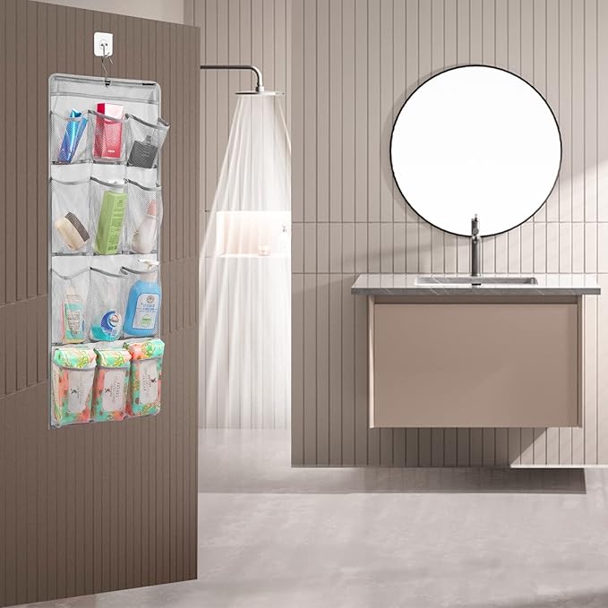 Mesh Shower Organizer Hanging Caddy Quick Dry Bathroom Storage for Toiletry Accessories with Rotating Hanger (12 Pockets) - Image 6