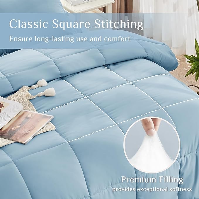 JOLLYVOGUE Twin Comforter Set, Ultra-Soft Bed in a Bag Twin Size 5 Pieces, Oeko-TEX Certified Bedding Set with Down Alternative Comforter, Sheets, Pillowcases & Shams, Lack Blue