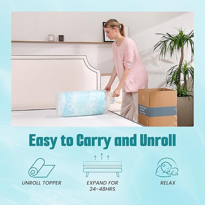 2 Inch Mattress Toppers Memory Foam Cooling Gel Infused for Enhanced Comfort, CertiPUR-US Certified Breathable Bed Topper Pad with Support for Sleeper Sofa Couch RV Camper, Twin