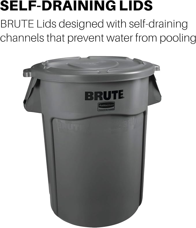 Rubbermaid 263100GY Round Flat Top Lid, for 32-Gallon Round Brute Containers, 22 1/4-Inch, dia., Gray - Image 2