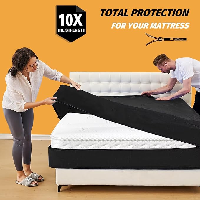 Mattress Bags for Moving, BETU Mattress Protector Waterproof Mattress Cover Crib Size Storage Bags with 8 Heavy-Duty Handles and Zipper for Bed Extra Thick Large Reusable (52"x28"x6.5" Black)