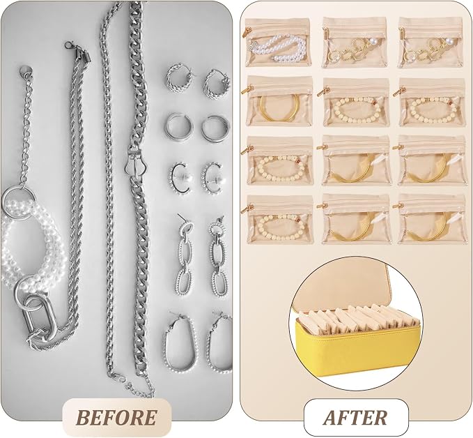 Travel Jewelry Organizer, Travel Jewelry Box with 12 Velvet Zipped Pouches Bags for Jewelries Necklaces Rings Earrings Sorting Storage for Women Girl Gifts, Butter Yellow - Image 5