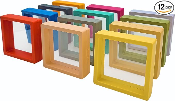 12PCS 3D Floating Frame Display Stand, Jewelry Box, Gift Box, Ornament Organizer, Small Travel Jewelry Box, PE Film Anti-Oxidation, Suspended Display Box Stackable (3.54*3.54，Type 5) by Unknown