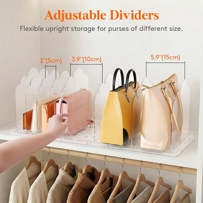 Lifewit Purse Organizer for Closet, 9.7" Tall Clear Handbags Storage Organizer, Adjustable Clutch Organizer Holder for Closet, 2 Pack Bookshelf Dividers for Sweater in Bedroom 35 x 24cm/14 × 9.5" - Image 5