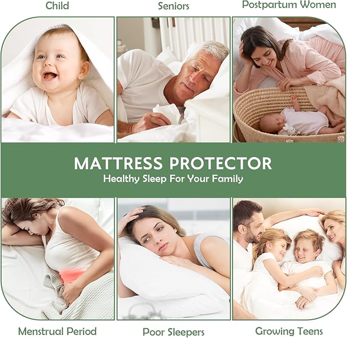 Queen Size Mattress Protector Waterproof, Breathable Cotton Terry Bed Pad Cover, Deep Pocket Fitted Sheet for 8-24 Inch Mattress