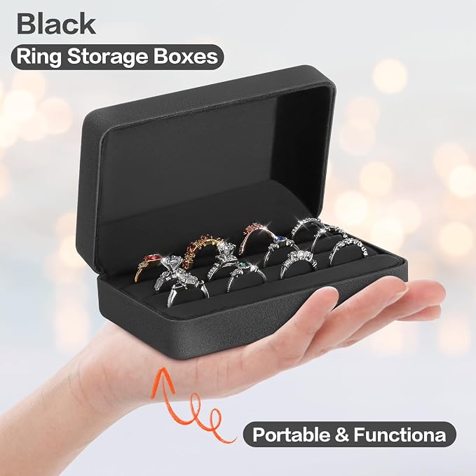 KUKUVR Velet Ring Storage Box, Travel Jewelry Case with 3 Slot Ring Display Organizer (Black) - Image 2