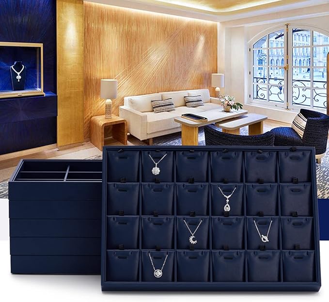 Oirlv Stackable Premium Leather Jewelry Trays 12 Grid Jewelry Drawer Organizer Trays Bracelet Earrings Watches Showcase Display Organizer - Image 2