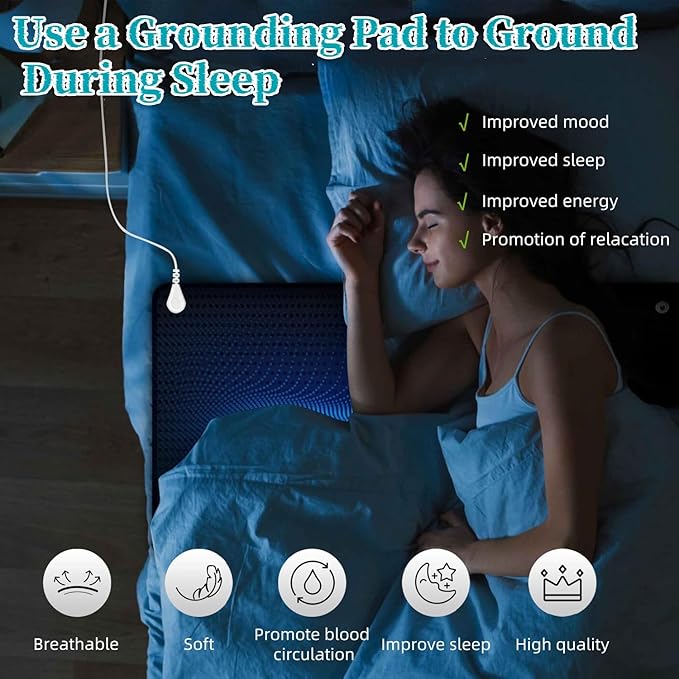 Grounding Mat for Bed, OuDilee Grounding Sleeping Mat King Size, Anti-Slip Earthing Pad with Grounding Cord for Relieve Pain & Better Sleep (King)
