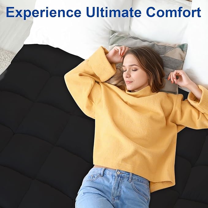 KAYFIA Twin Mattress Topper,Extra Thick Mattress Pad Cover for Deep Sleep,3D+7D Snow Down Alternative Fill Overfilled Plush Pillow Top with 8-23 Inch Deep Pocket-Black