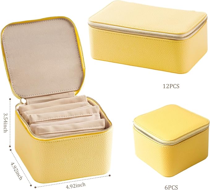 Travel Jewelry Organizer, Travel Jewelry Box with 6 Velvet Zipped Pouches Bags for Jewelries Necklaces Rings Earrings Sorting Storage for Women Girl Gifts, Butter Yellow - Image 3