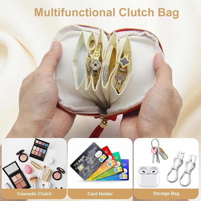 Small Travel Jewelry Case, Mini Jewelry Box, Purse Organizer Pouches for Travel and Everyday Jewelry Organizer Storage (Red) - Image 5
