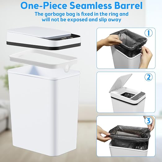KOEYLE 2 Pack 2.2 Gallon Automatic Touchless Garbage Can, Small Motion Sensor Smart Trash Can, Slim Waterproof Trash Bin for Bedroom, Bathroom, Office, Living Room, White - Image 7