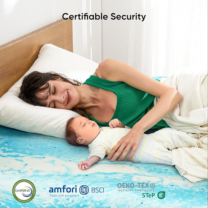 Marsail 3-Inch Full Memory Foam Mattress Topper, Gel Infused Cooling, CertiPUR-US Certified, Blue