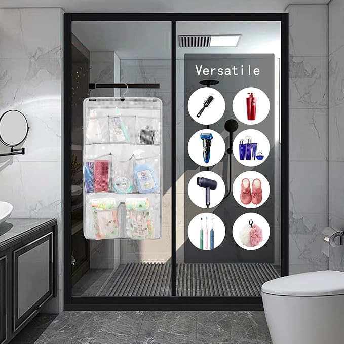 Mesh Shower Organizer Hanging Caddy Quick Dry Bathroom Storage for Toiletry Accessories with Rotating Hanger (8 Pockets) - Image 2