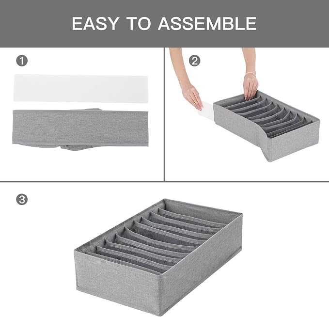 Qozary 4 Pack Drawer Organizers, 10 Grids Foldable Dresser Organizers for Clothing, Folded Clothes, T-shirt, Tank Tops, Camisoles, Underwear, Leggings, Baby Clothes - Image 3