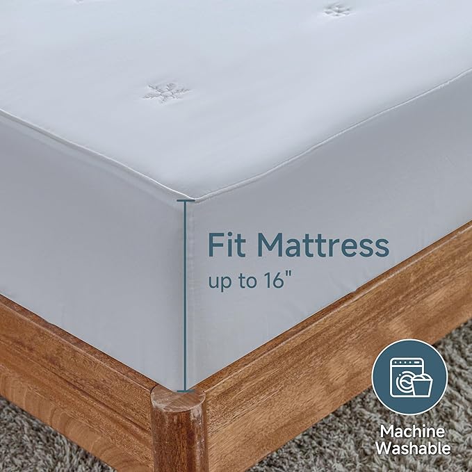 Simple&Opulence Full Size Mattress Pad Protector, 100% Cotton Top Cooling Breathable Quilted Mattress Cover Fitted Sheet Stretches up to 16 Inches Deep Pocket Non Slip Soft Bedding Pad Topper-White