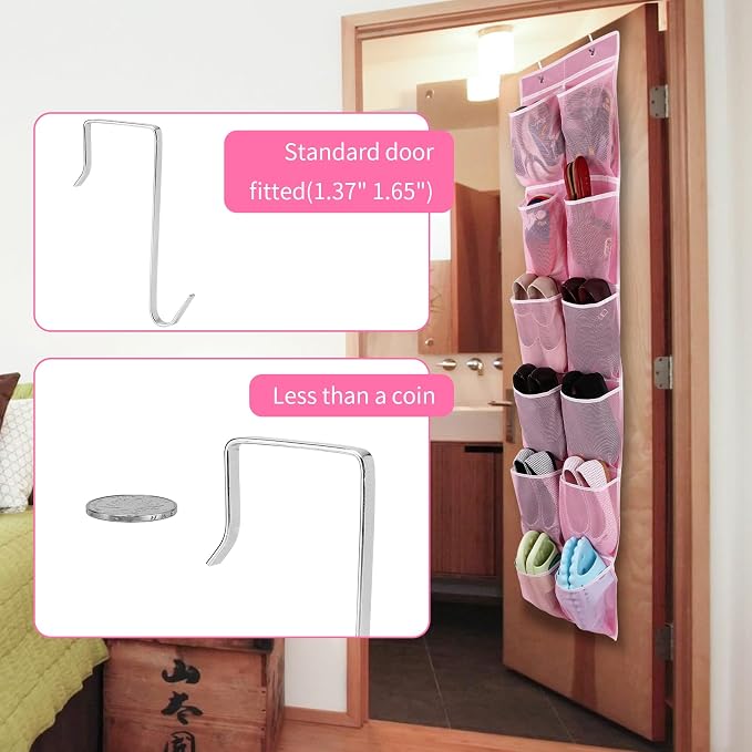 GOMAJI Over the Door 12 Pocket Hanging Shoe Organizer, Pink - Image 6