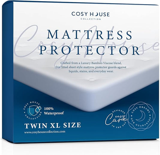 Cosy House Collection Luxury Mattress Protector - Blend of Rayon Derived from Bamboo - College Dorm Room Essentials - Ultra Soft Comfort, Stays Cool & Quiet - Premium Fitted Sheet Style (Twin XL)