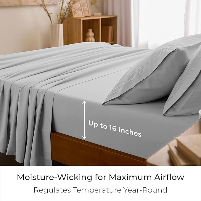 Mellanni Queen Sheets Set - 4 PC Iconic Collection Bedding - Hotel Luxury, Extra Soft, Cooling Bed Sheets - Wrinkle, Fade, Stain Resistant (Queen, Light Gray)