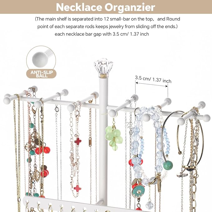 Meangood Jewelry Organizer Stand, 15.6" H Jewelry Tree Display Holder Stand for Bracelets Necklaces Earrings Rings, Gift for Women Girls (White) - Image 3