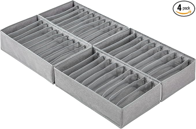 Qozary 4 Pack Drawer Organizers, 10 Grids Foldable Dresser Organizers for Clothing, Folded Clothes, T-shirt, Tank Tops, Camisoles, Underwear, Leggings, Baby Clothes by Qozary