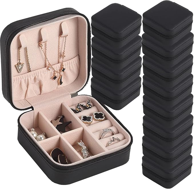 Travel Jewelry Case Bridesmaid Gifts Box,12 Pack Small Jewelry Box Mini Jewelry Organizer,PU Leather Portable Earring Storage Box for Women Girls Bridesmaid Proposal Gifts by CIPIDI