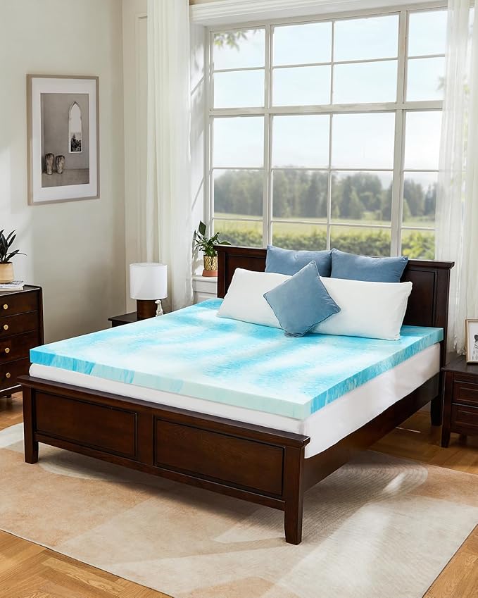 PERLECARE 4 Inch Twin XL Memory Foam Mattress Topper, Cooling Gel Infused Mattress Pad, Ventilated Bed Topper for Pressure Relief, CertiPUR-US Certified, Dorm Room Essentials, Blue