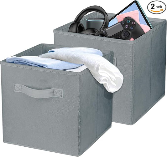 2 Pcs Storage Cubes, 10.5 Inch Collapsible Storage Bins, Fabric Foldable Bins for Organization, Durable Storage Bins for Closet, Shelves, Offices (Grey) by Zuihug