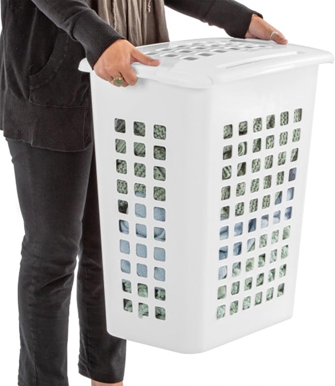 Sterilite 4-Pack LiftTop, Laundry Hamper for Clothes, Tall and Rectangular Plastic Basket with Lid, White - Large and Portable Storage Bin for Clothing and Towels - Ideal for Bathroom and Bedroom - Image 8