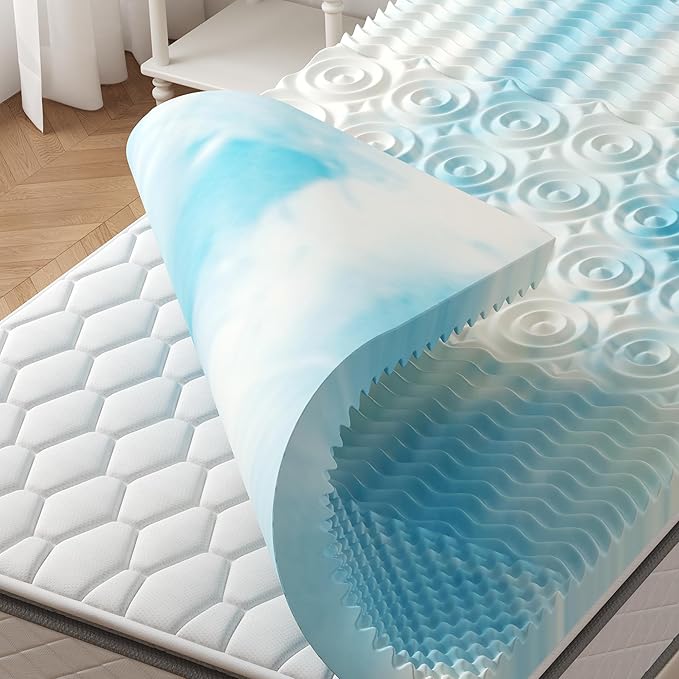 3 Inch 5-Zone Cooling Gel Memory Foam Mattress Topper Full, Pressure Relief for Back & Hip Pain, Soft Reversible Pad for Dorm RV Camping, CertiPUR-US Certified, Blue