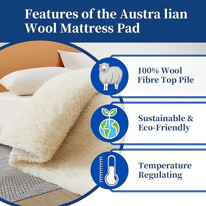 100% Wool Fleece Fitted Mattress Cover Pad with Elastic Bands,Breathable Lamb Wool Mattress,Thicken Pure Wool Bed Topper,Folding Lamb Velvet Mattress,for Twin/Full/Queen/King(Queen, White)