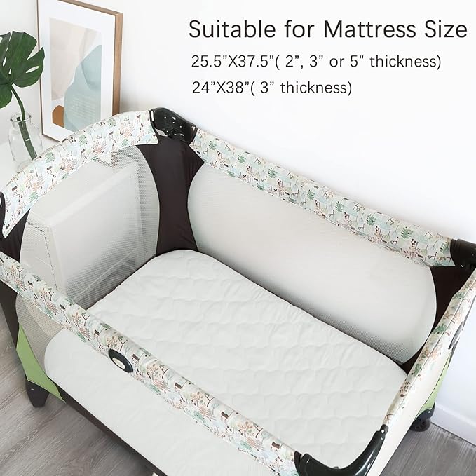 Pack and Play Sheets and Waterproof Pack n Play Mattress Protector Pad Cover 4 Pack Set, Ultra Soft Pack n Play Mattresses Sheets Compatible with Graco Pack n Play, Grey&White