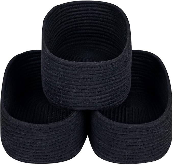 CubesLand Black Baskets Bins for Organizing,Small Woven Storage Baskets for Shelves,Cute Closet Cube Bins Set 3,Baby Nursery Toys Cube Bin,Home Decor Organization Storage by CubesLand