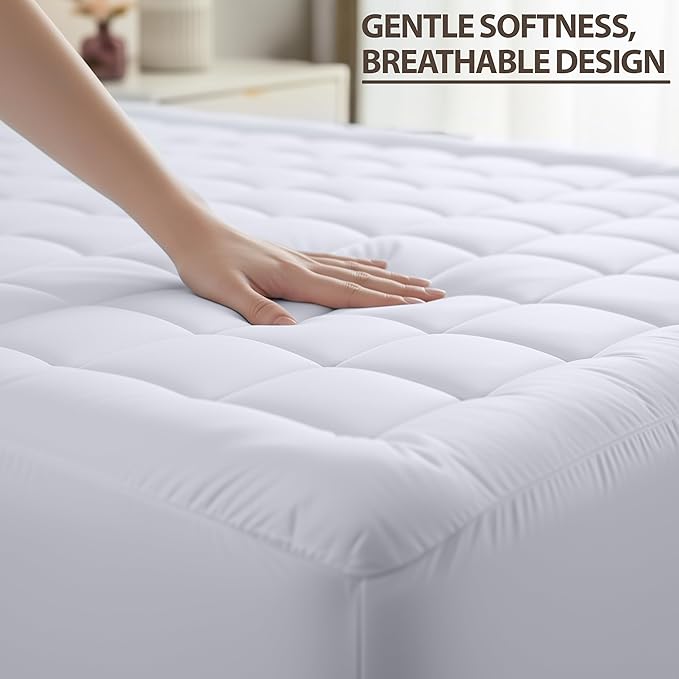 Utopia Bedding California King Mattress Pad, Quilted Fitted Premium Mattress Protector, Deep Pocket Cover Stretches up to 16 Inches, Fluffy Pillow Topper (72x84 Inches, White)