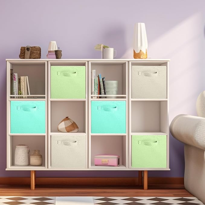 ShellKingdom Storage Bins, Foldable Fabric Storage Cubes And Cloth Storage Organizer Drawer For Closet And Toys Storage, 6 Pack (Beige+Green+Mint Green) - Image 2
