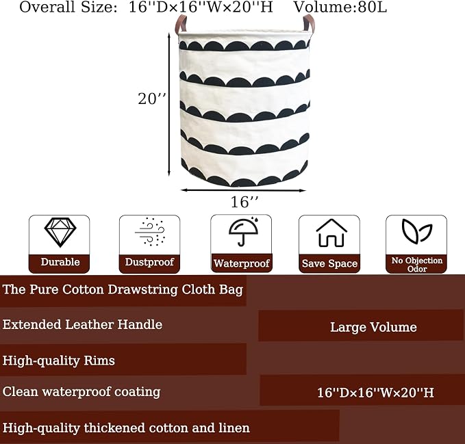 Waterproof Laundry Hamper Collapsible Laundry Basket Leather Handle Laundry Bag Large Clothes Storage Toy Organization for Bathroom Bedroom Laundryroom College Dorms (Hege-003) - Image 2