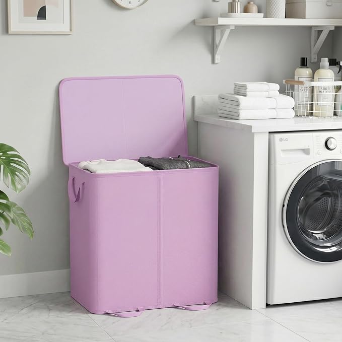 Lifewit Double Laundry Hamper with Lid and Removable Laundry Bags, Large Collapsible 2 Dividers Dirty Clothes Basket with Handles for Bedroom Laundry Room Closet Bathroom College, 136L Purple - Image 6