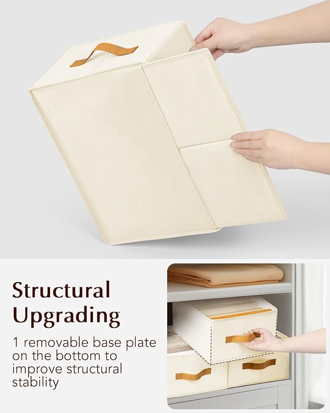 Homsorout Clothes Organizers and Storage - 4/5/7 Grids Fabric Jeans Organizer with Handles, Foldable Closet Organizers Dividers, Wardrobe organizer for Pant, Sweater, T-shirt, Scarf, 3 Pack, Beige - Image 6