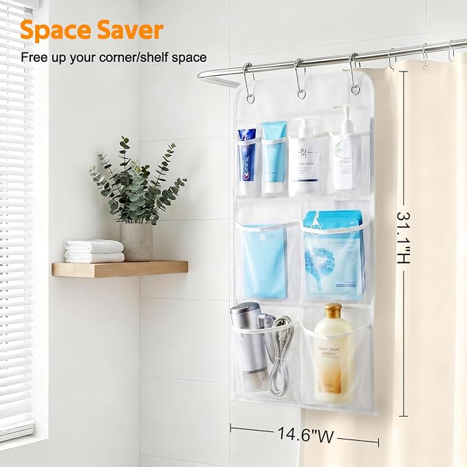 MISSLO Hanging Mesh Pockets Hold 340oz/1000ml Shampoo Shower Organizer with Over the Door Hooks - Image 5