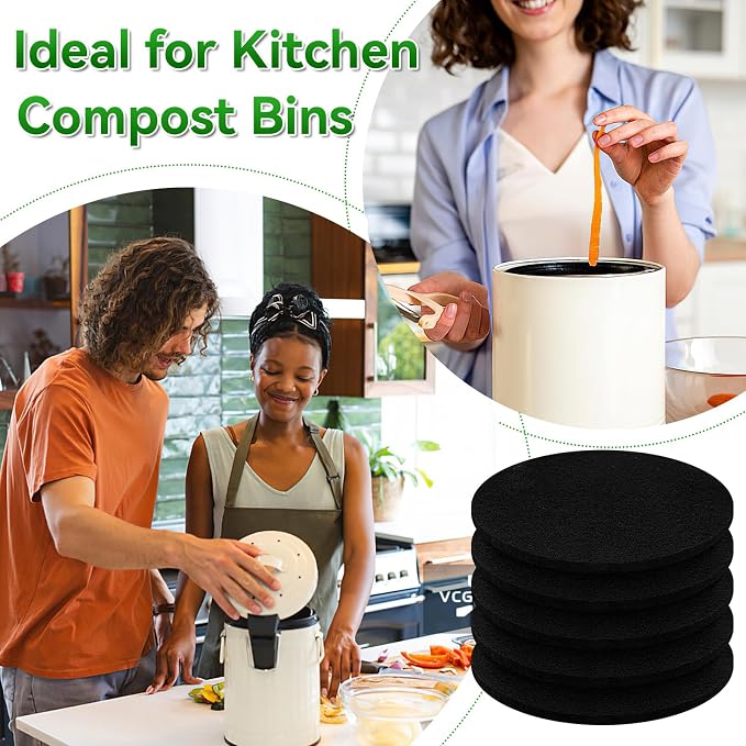 12 Pack Charcoal Filters for Compost Bucket, 6.7 Inch Compost Filters for Countertop Bin, Activated Carbon Replacement Filters for Kitchen Compost Bins, Home Bucket Compost Bin Refill, Round (12) - Image 7