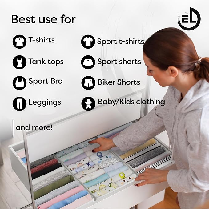 Drawer Organizer Clothes - 3 Set Multipurpose Dresser Drawer Organizer for Adults & Kids, Closet Foldable 10 Cells per Organizer - Non-Woven Fabric, T-Shirts, Baby Clothes, Shorts Organizer - White - Image 4