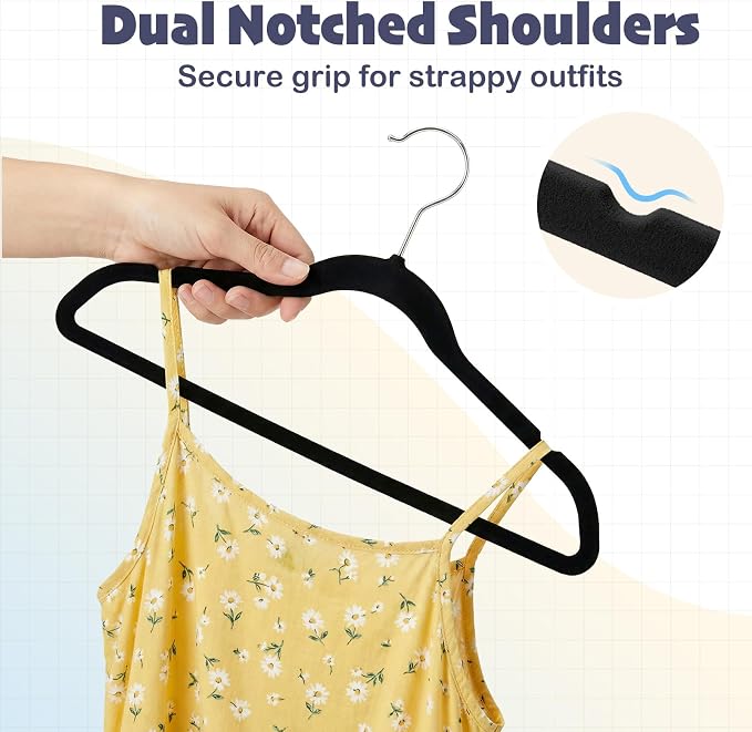 HOUSE DAY 14 Inch Kids Velvet Hangers 50 Pack, Durable Big Kid Hangers for Youth, Teen, Non Slip Kids Felt Hanger, Cute Childrens Hanger for Closet, Black - Image 7