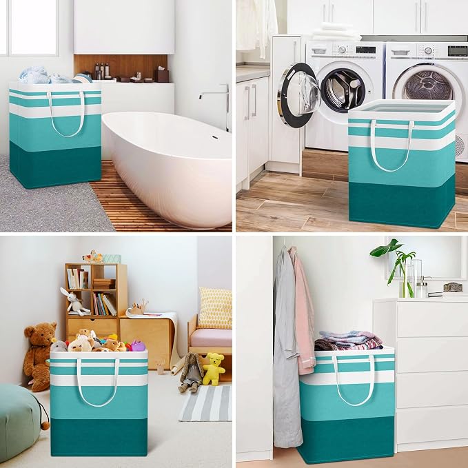 HomeHacks 2-Pack Large Laundry Basket, Waterproof, Freestanding Laundry Hamper, Collapsible Tall Clothes Hamper with Extended Handles for Clothes Toys in the Dorm and Family (Green, 100L) - Image 6
